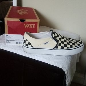 Checkerboard slip-on vans